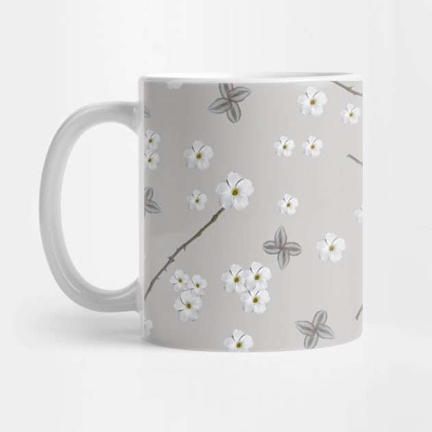 Nature Pattern, Grey, white, floral, flowers, leaves, botanical, pattern, decor, art, TeePublic by PrintedDreams